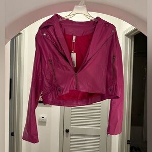 Hot pink pleather crop jacket